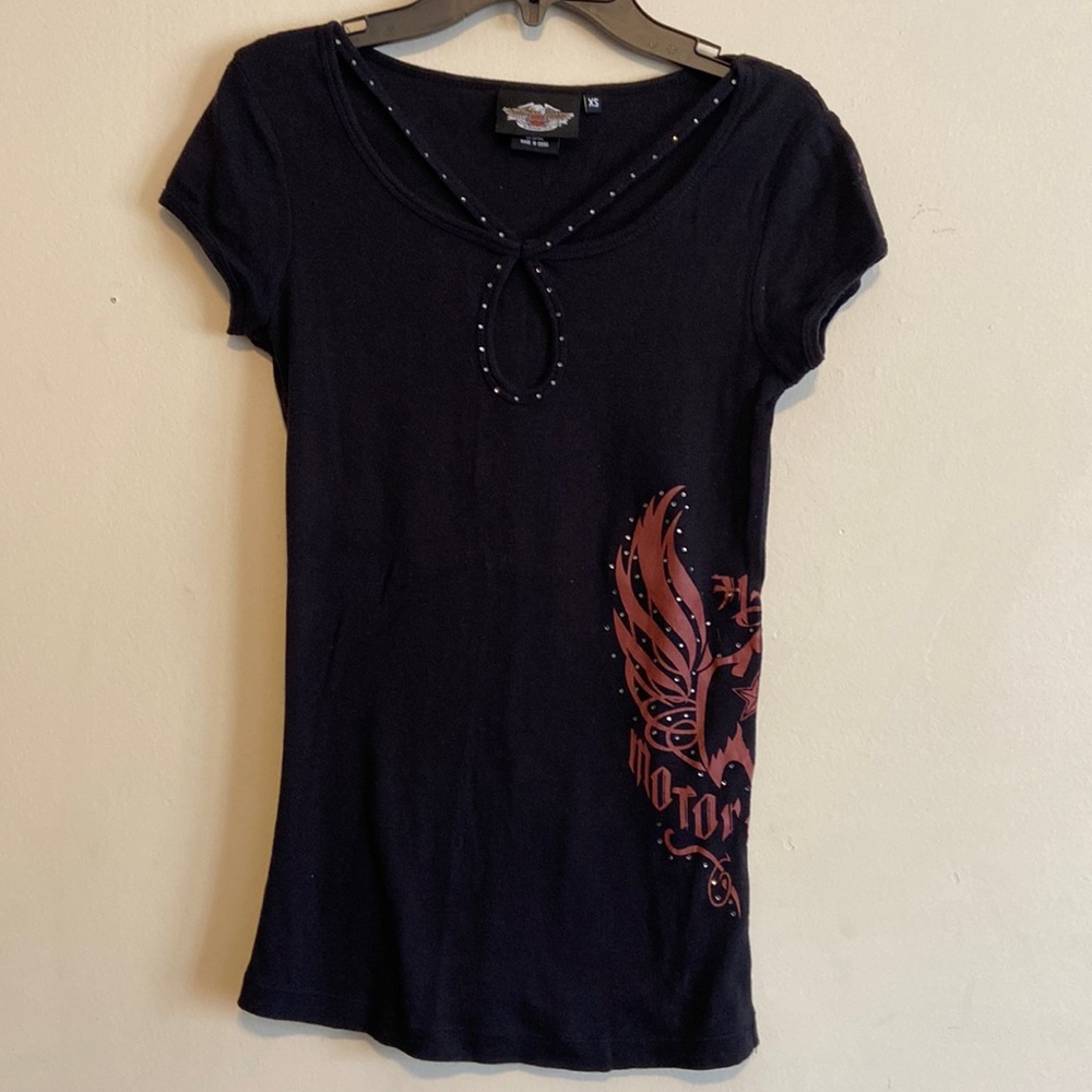 Womens Harley Davidson Strappy Bling Black Shirt